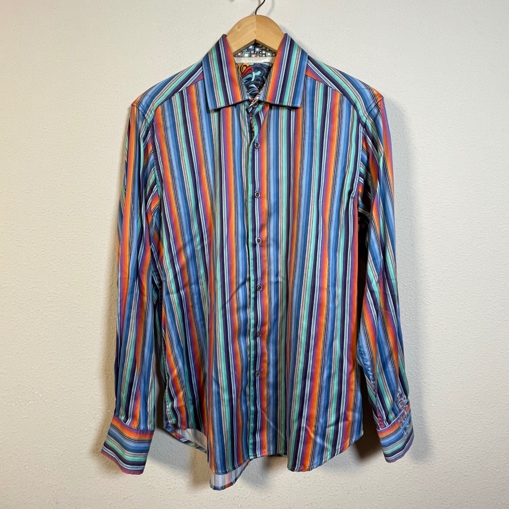 Robert Graham Button Down Shirt Mens Medium Multicolor Striped Classic Fit LS